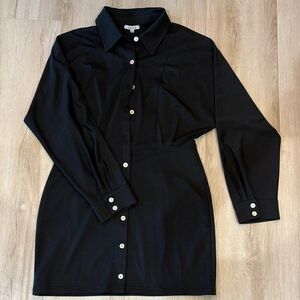 white birch Black Long-Sleeve Button Shirt Dress